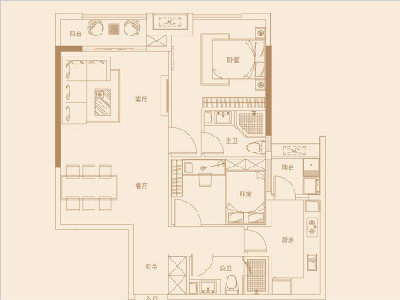 14单元112㎡两房两厅一厨