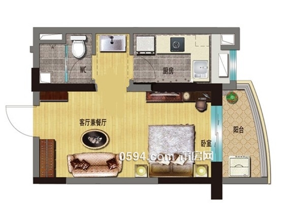 碧桂園浪琴灣中層單身公寓，一個月800元，配置齊全拎包入-