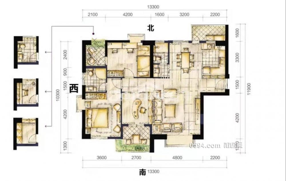 聯(lián)創(chuàng)國際廣場(chǎng)大3房2廳3衛(wèi)單價(jià)才13797元看房有鑰匙