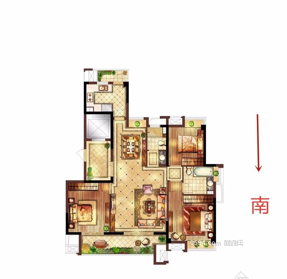 保利譽峰花園B區(qū)一梯一戶南北東大3房129平精裝修115萬拎包住