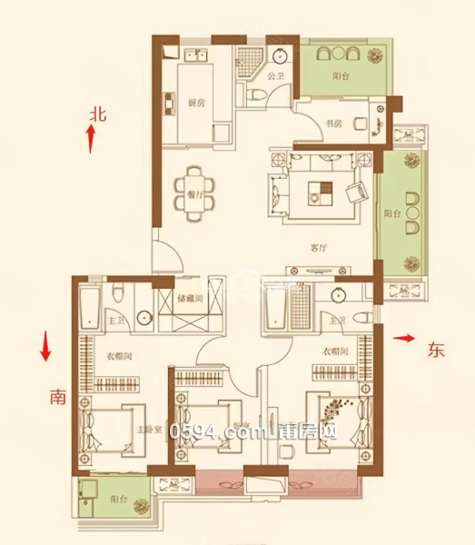 城北綬溪融信府 高層全新精裝修大四房 三面采光可拎包入住