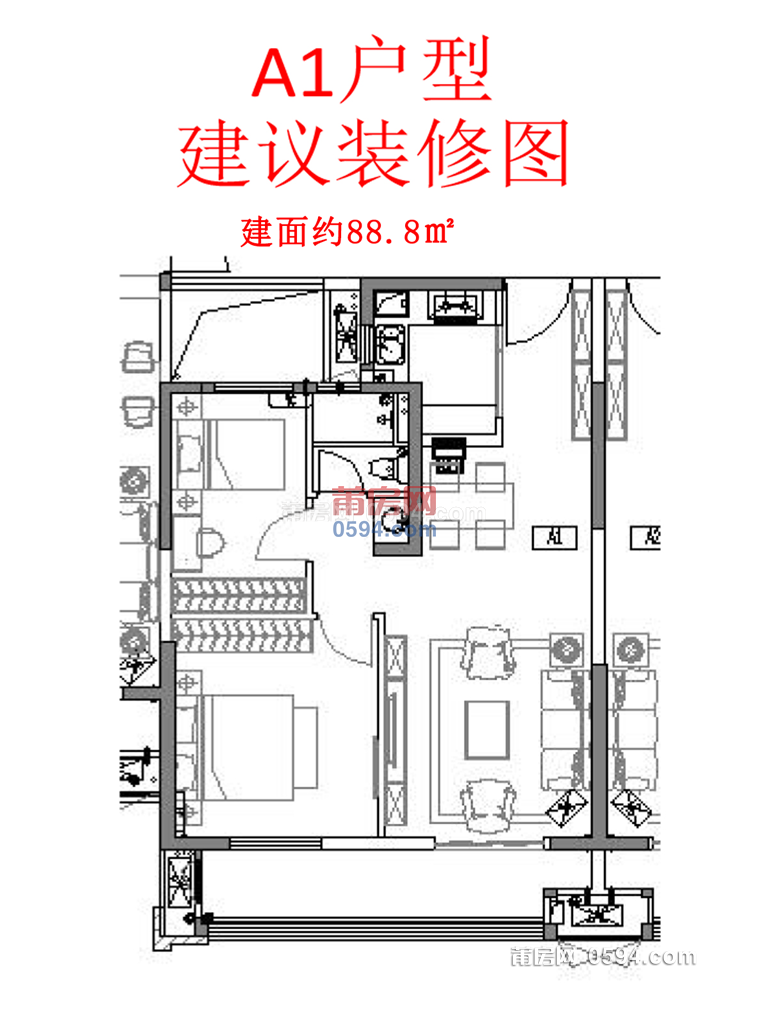 綬溪璟悅B區(qū)毛坯 總價(jià)85萬(wàn)88㎡ 2室2廳1衛(wèi)